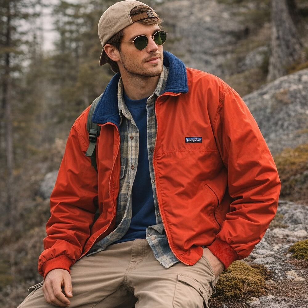 Patagonia Men's SZ L VTG Shelled Synchilla Fleece-Lined Bomber Jacket Made USA
